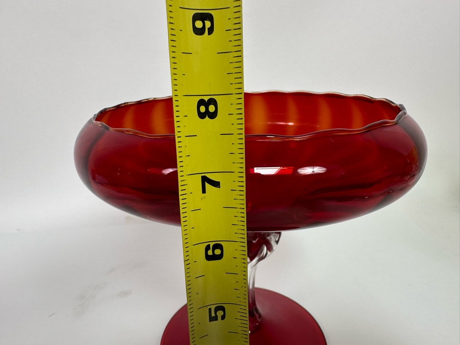 Handmade Red Footed Glass Bowl 8W X 7.5H [Photo 7]