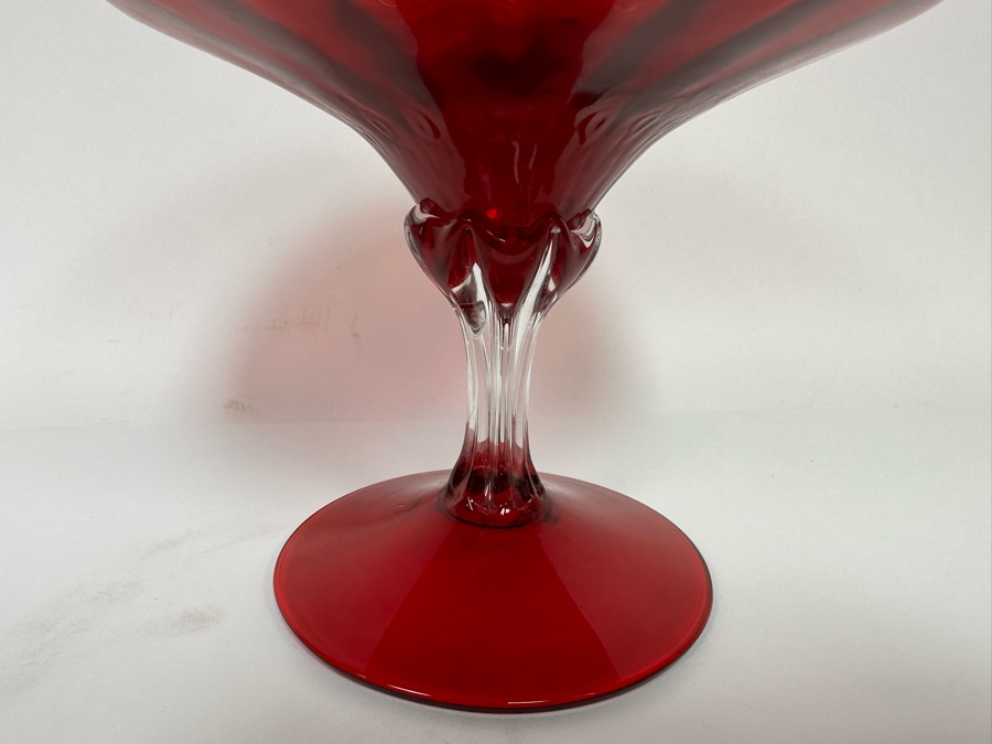 Handmade Red Footed Glass Bowl 8W X 7.5H [Photo 5]