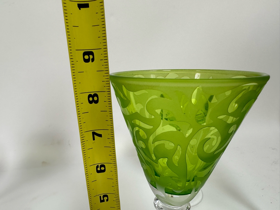 Pair Of Handmade Hungarian Crystal Stemware Glasses 7H And Signed Etched Crystal Stemware Glasses 8.5H [Photo 15]