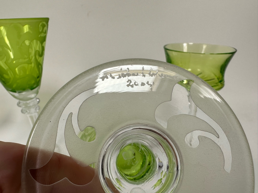 Pair Of Handmade Hungarian Crystal Stemware Glasses 7H And Signed Etched Crystal Stemware Glasses 8.5H [Photo 12]