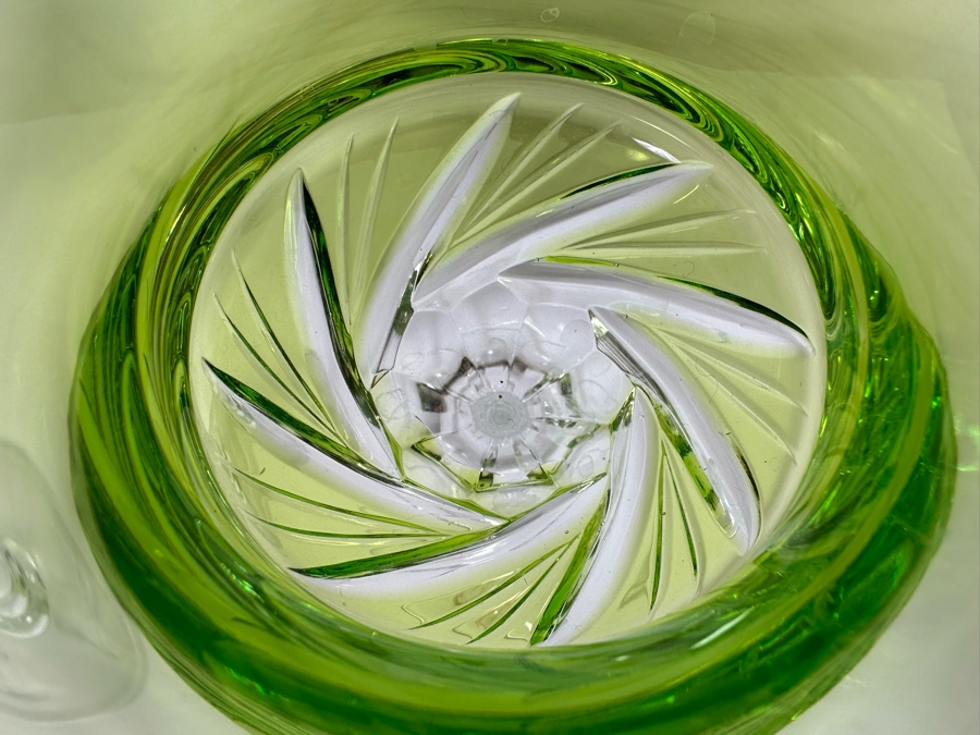 Pair Of Handmade Hungarian Crystal Stemware Glasses 7H And Signed Etched Crystal Stemware Glasses 8.5H [Photo 7]