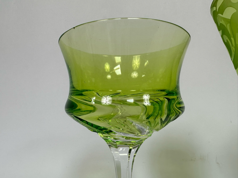 Pair Of Handmade Hungarian Crystal Stemware Glasses 7H And Signed Etched Crystal Stemware Glasses 8.5H [Photo 5]