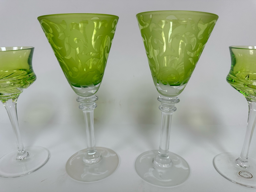 Pair Of Handmade Hungarian Crystal Stemware Glasses 7H And Signed Etched Crystal Stemware Glasses 8.5H [Photo 9]