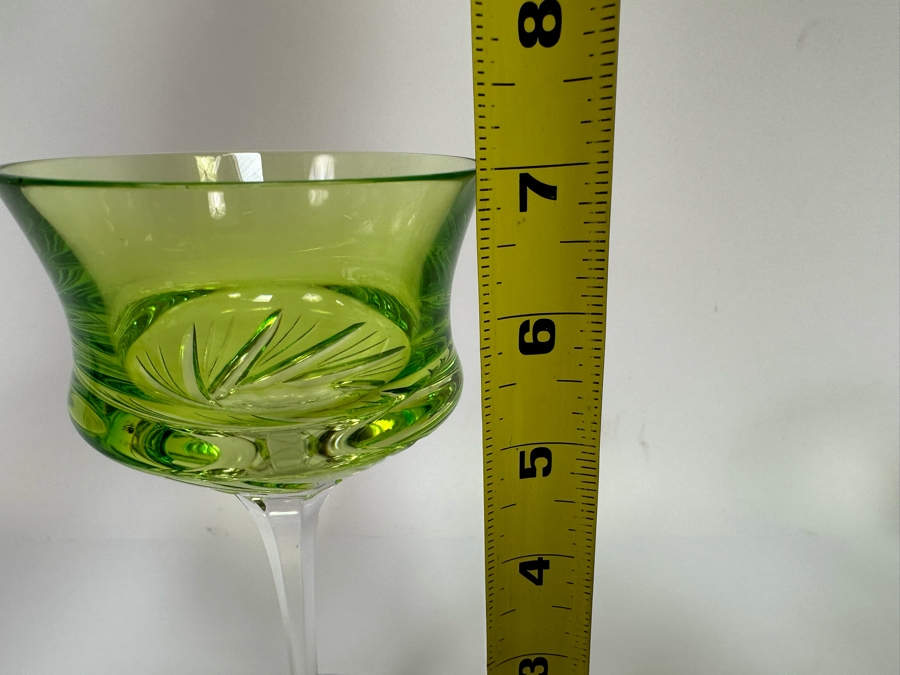 Pair Of Handmade Hungarian Crystal Stemware Glasses 7H And Signed Etched Crystal Stemware Glasses 8.5H [Photo 16]