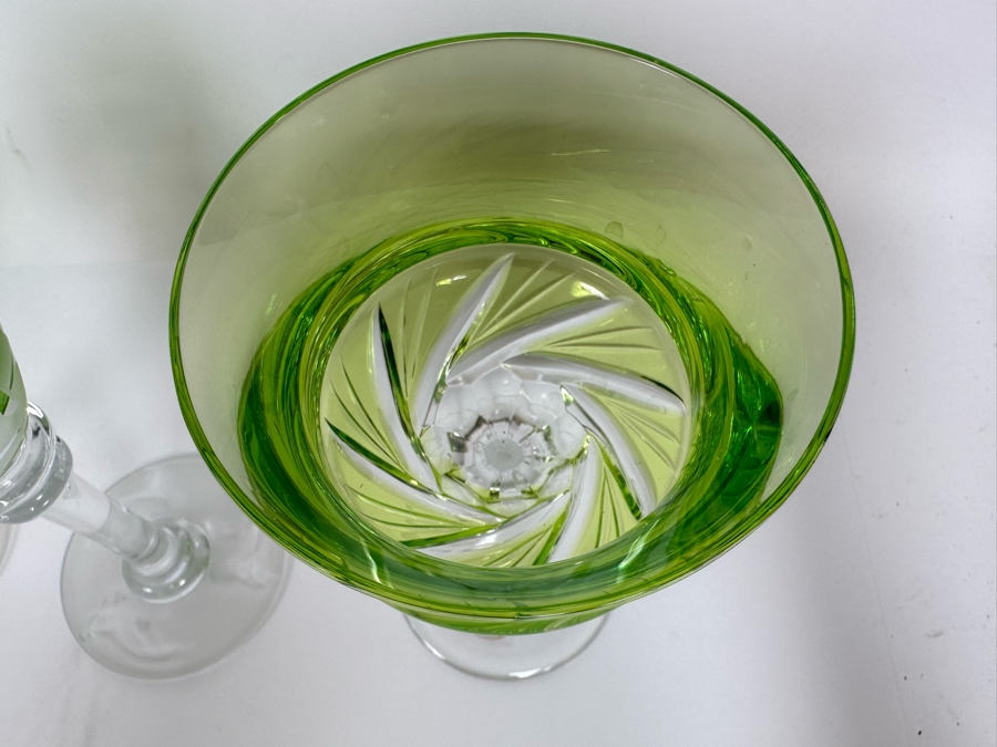 Pair Of Handmade Hungarian Crystal Stemware Glasses 7H And Signed Etched Crystal Stemware Glasses 8.5H [Photo 6]