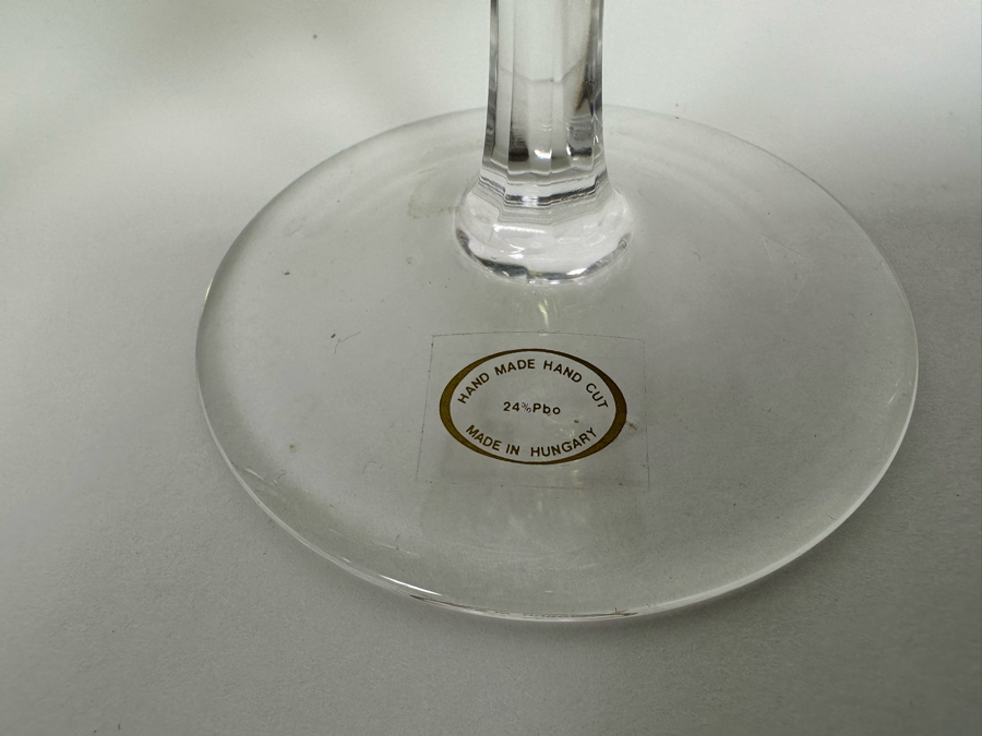 Pair Of Handmade Hungarian Crystal Stemware Glasses 7H And Signed Etched Crystal Stemware Glasses 8.5H [Photo 8]