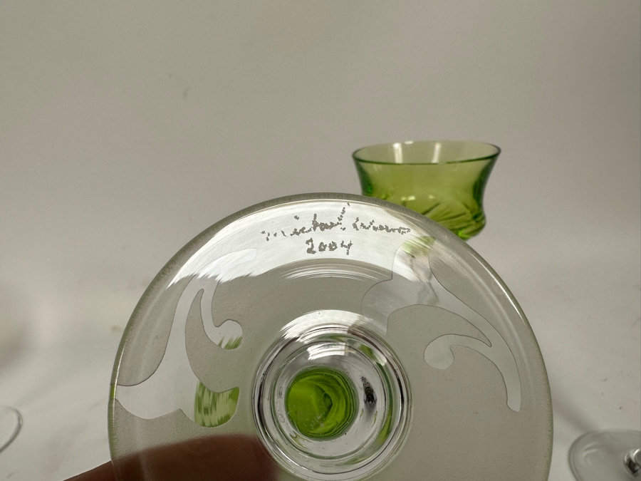 Pair Of Handmade Hungarian Crystal Stemware Glasses 7H And Signed Etched Crystal Stemware Glasses 8.5H [Photo 14]