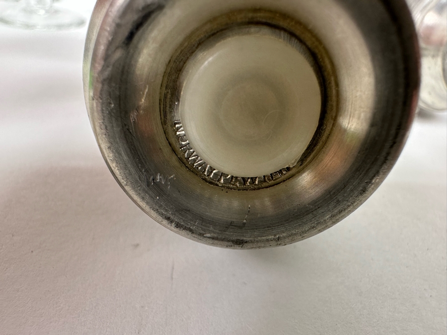 Norway Pewter Salt & Pepper Shakers And Five Etched Sailing Ship Stemware Glasses [Photo 9]