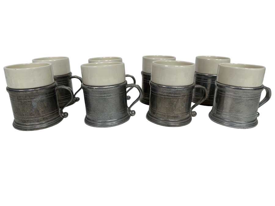 Eight Wilton-Columbia RWP Pewter Handled Cups 4W X 3.75H