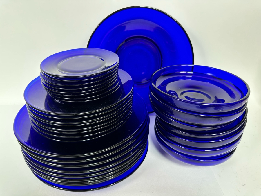 Collection Of Blue Glass Plates & Bowls [Photo 3]