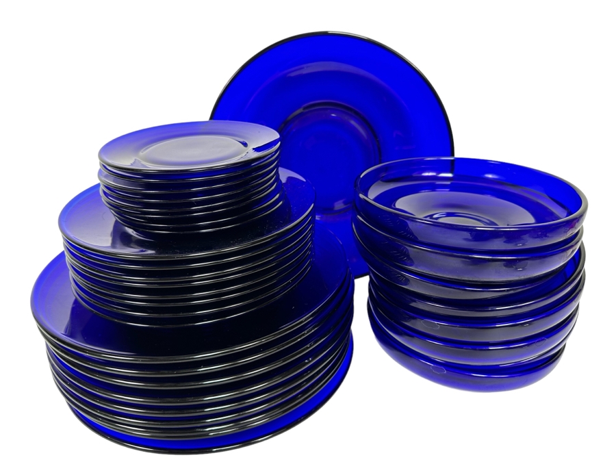 Collection Of Blue Glass Plates & Bowls