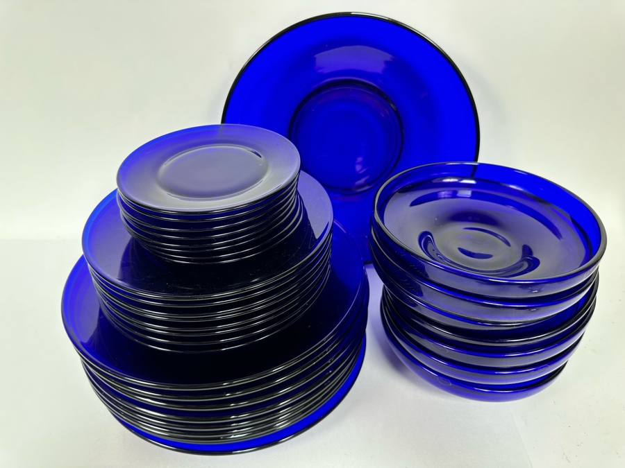 Collection Of Blue Glass Plates & Bowls [Photo 4]