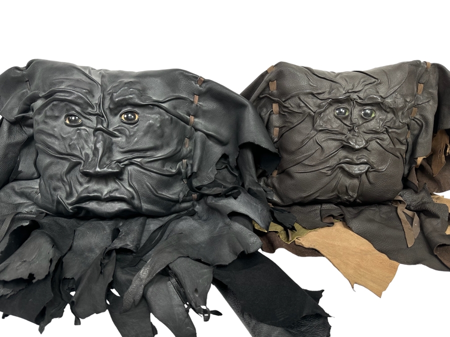 Pair Of Handmade Grichels Leather Face Pillows 26 X 24 / 24 X 21 Retails At $375 Each