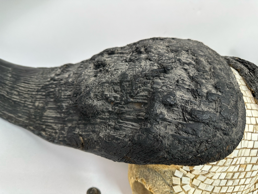 Vintage Water Buffalo Skull And Horns Embellished With White Tiles Heavy 39W X 18D X 11H [Photo 6]