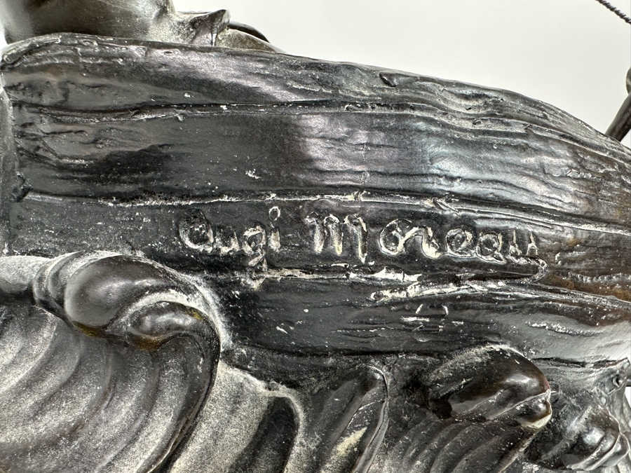 Vintage Auguste Moreau Bronze Sculpture Of A Cherub Sailing His Sailboat On Marble Base 12W X 8D X 14H [Photo 13]