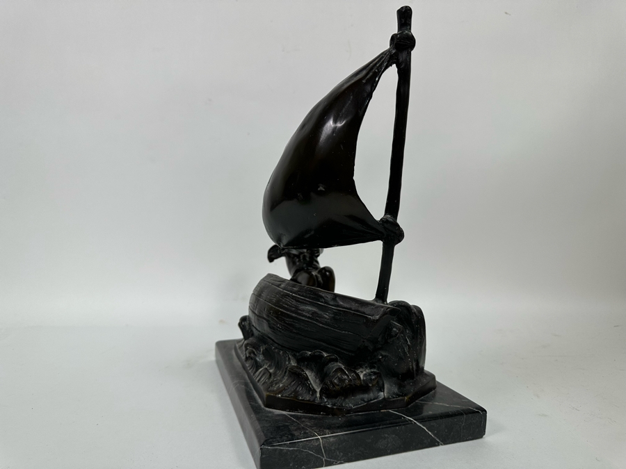 Vintage Auguste Moreau Bronze Sculpture Of A Cherub Sailing His Sailboat On Marble Base 12W X 8D X 14H [Photo 16]
