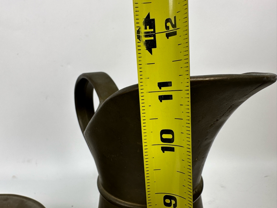 Solid Brass Italian Pitcher 11H And Bowl With Monogram Heavy 13.5W X 2.5H [Photo 11]