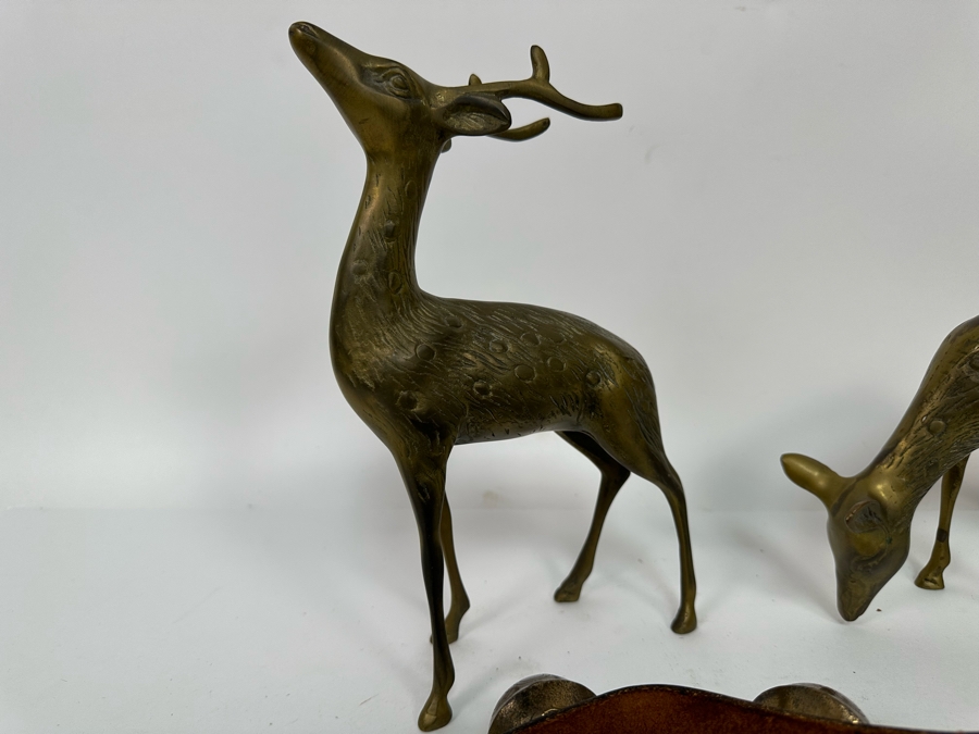 Pair Of Brass Reindeer 10H And Vintage Leather Sleigh Bells 37L [Photo 7]