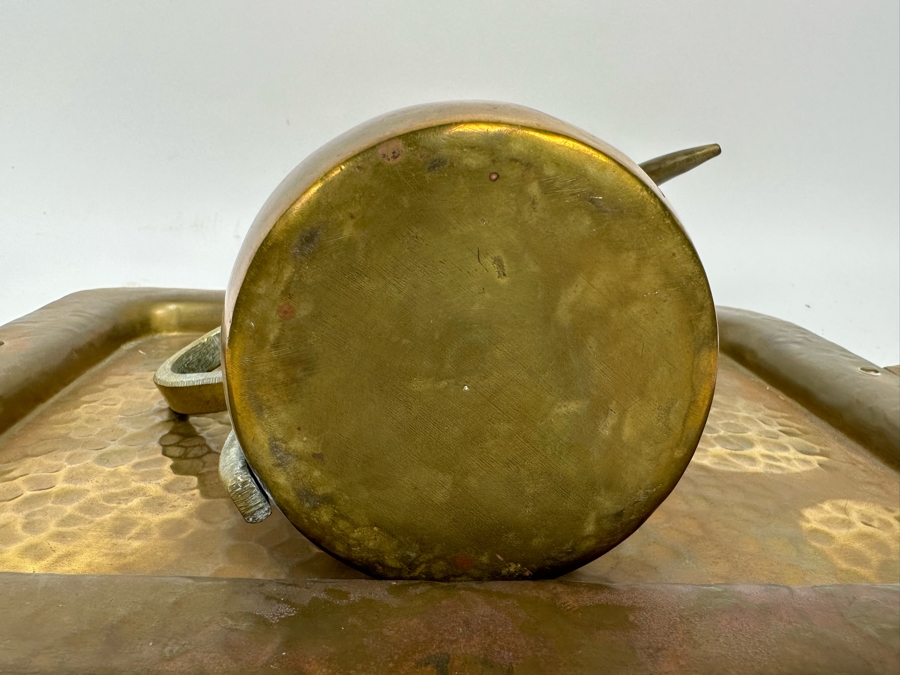 Vintage Signed Middle Eastern Dallah Arabian Bedouin Coffee Pot 11.5H And Copper Serving Tray 17.5 X 10.5 [Photo 9]