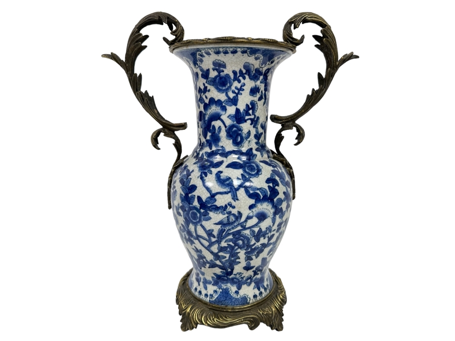 Porcelain Vase With Brass Ornamentation 14.5H [Photo 1]