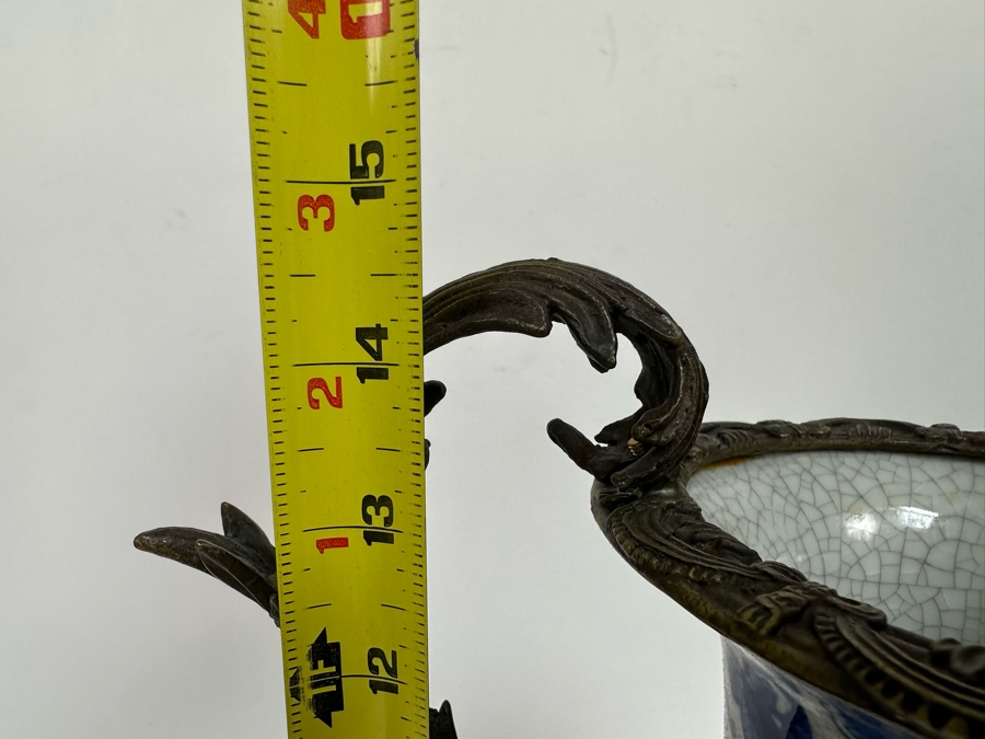 Porcelain Vase With Brass Ornamentation 14.5H [Photo 14]