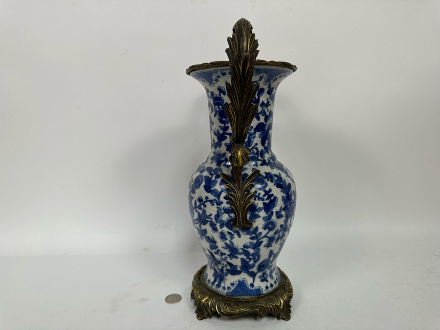 Porcelain Vase With Brass Ornamentation 14.5H [Photo 9]