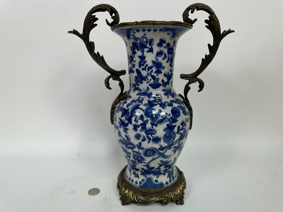 Porcelain Vase With Brass Ornamentation 14.5H [Photo 10]