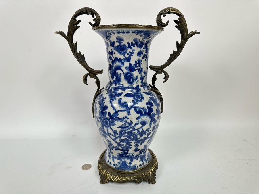 Porcelain Vase With Brass Ornamentation 14.5H [Photo 4]