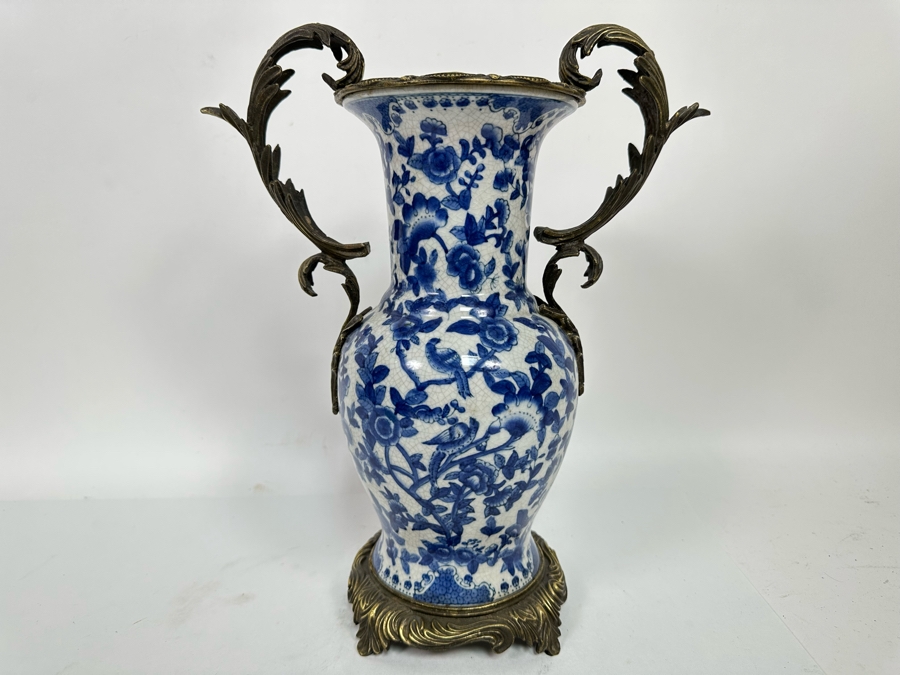 Porcelain Vase With Brass Ornamentation 14.5H [Photo 2]
