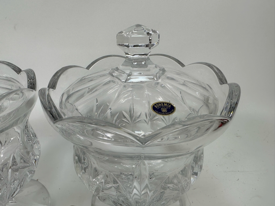 Pair Of Footed Crystal Jars Bohemia Czech Republic 7W X 10H [Photo 7]