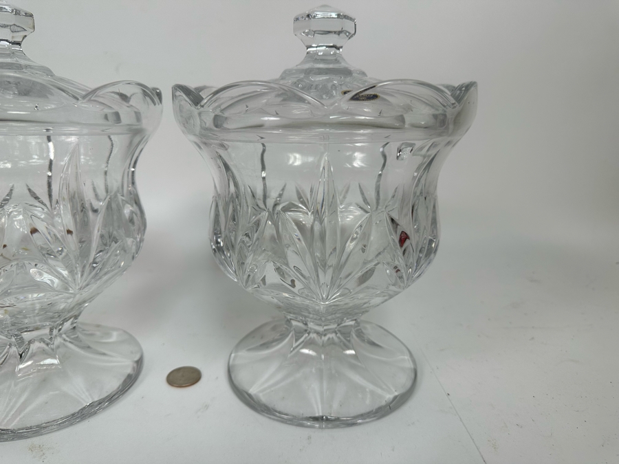 Pair Of Footed Crystal Jars Bohemia Czech Republic 7W X 10H [Photo 8]
