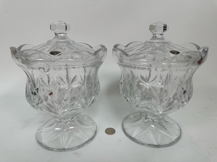 Pair Of Footed Crystal Jars Bohemia Czech Republic 7W X 10H [Photo 3]