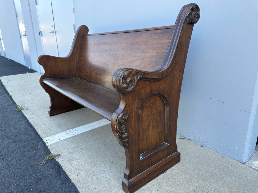 Vintage Wooden Church Pew Bench 59W X 24D X 38H [Photo 5]