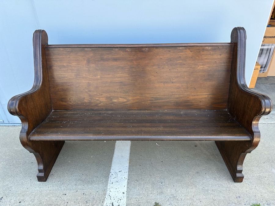 Vintage Wooden Church Pew Bench 59W X 24D X 38H [Photo 3]