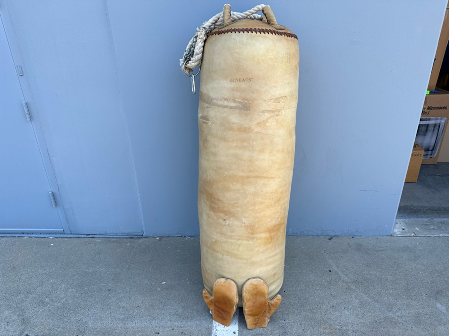 Lineaus Leather Medicine Bag Heavy Punching Bag Double Locked-Stitched 150lbs 57L With Lineaus Leather Boxing Gloves By Lineaus Athletic Company - See Details - Retails $7,900