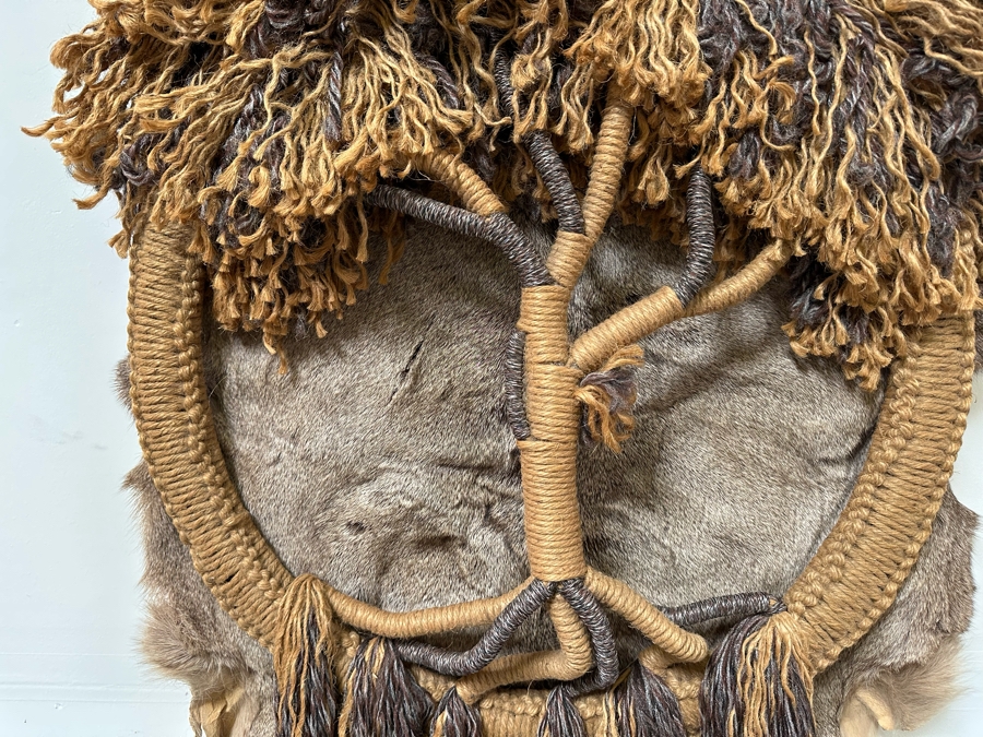 Signed Handmade Macrame Tree With Deer Skin Wall Decor Signed On Back 30W X 82L [Photo 7]