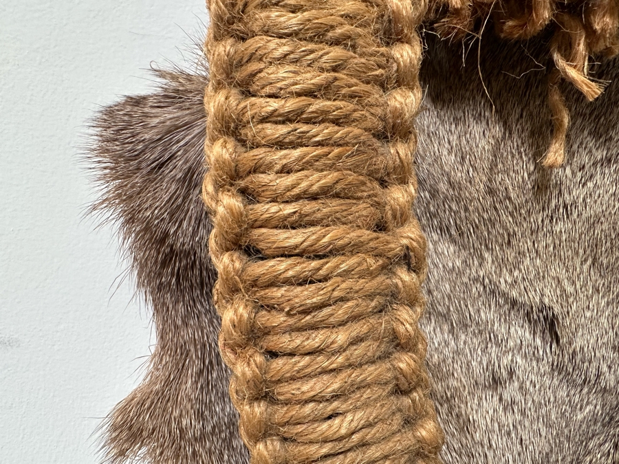 Signed Handmade Macrame Tree With Deer Skin Wall Decor Signed On Back 30W X 82L [Photo 11]