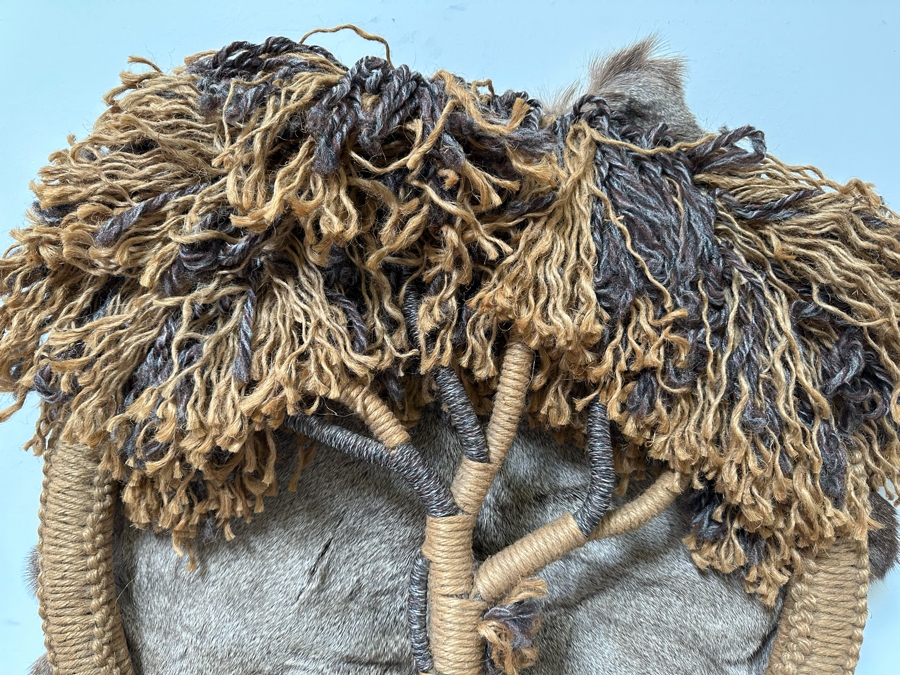 Signed Handmade Macrame Tree With Deer Skin Wall Decor Signed On Back 30W X 82L [Photo 8]