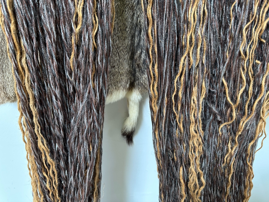 Signed Handmade Macrame Tree With Deer Skin Wall Decor Signed On Back 30W X 82L [Photo 9]