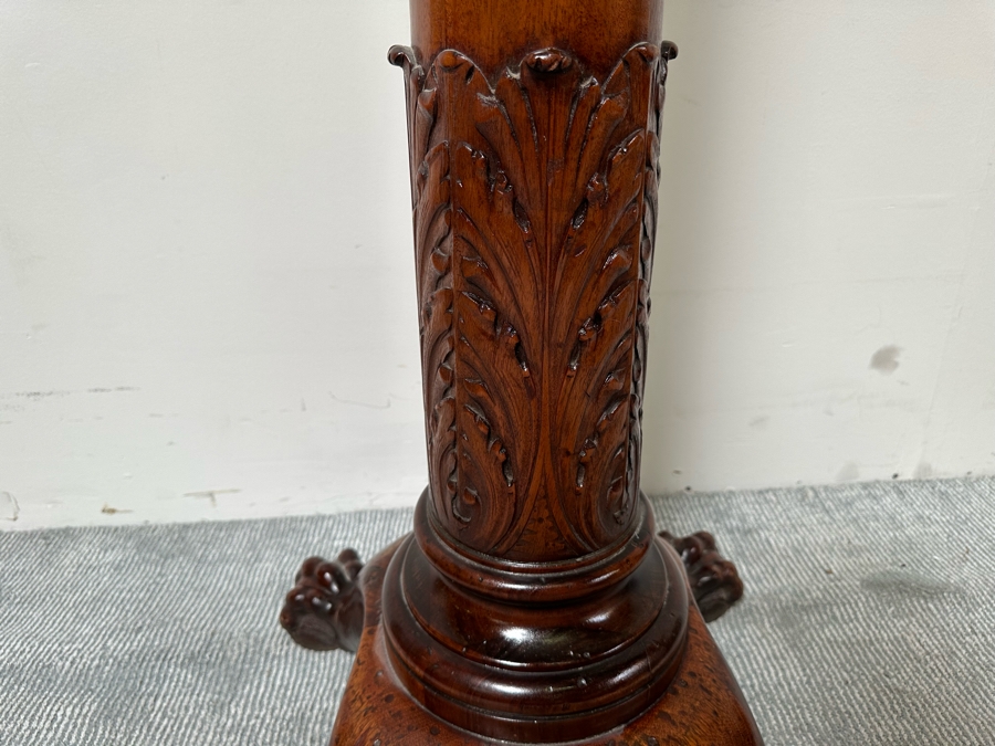 Impressive Antique Carved Wooden Claw Footed Coat Rack (Several Screws Missing On Top Brass Rack) From Historic Hotel In Riverside 30W X 75H [Photo 7]