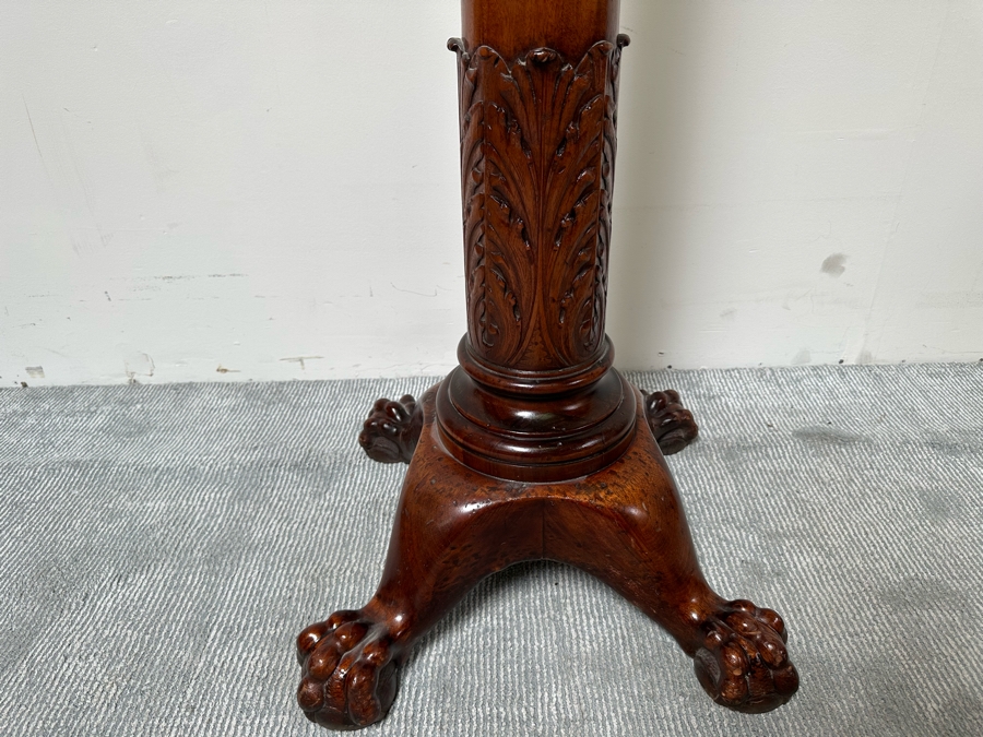 Impressive Antique Carved Wooden Claw Footed Coat Rack (Several Screws Missing On Top Brass Rack) From Historic Hotel In Riverside 30W X 75H [Photo 5]