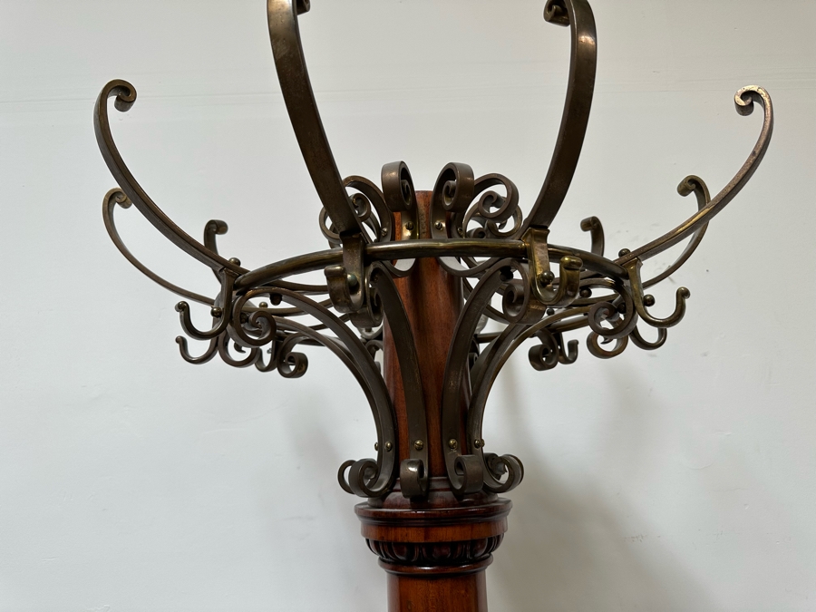 Impressive Antique Carved Wooden Claw Footed Coat Rack (Several Screws Missing On Top Brass Rack) From Historic Hotel In Riverside 30W X 75H [Photo 8]