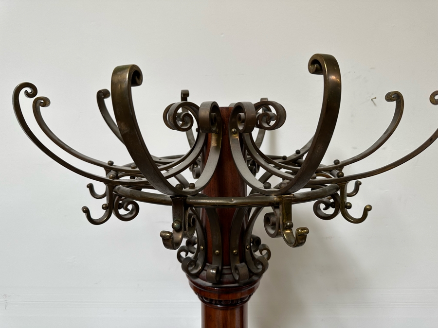 Impressive Antique Carved Wooden Claw Footed Coat Rack (Several Screws Missing On Top Brass Rack) From Historic Hotel In Riverside 30W X 75H [Photo 10]