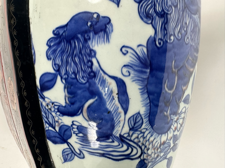 Vintage Chinese Hand Painted Lacquer 3 Compartment Wedding Box With Hand Painted Dragon Porcelain Top 16W X 9D X 18H [Photo 7]