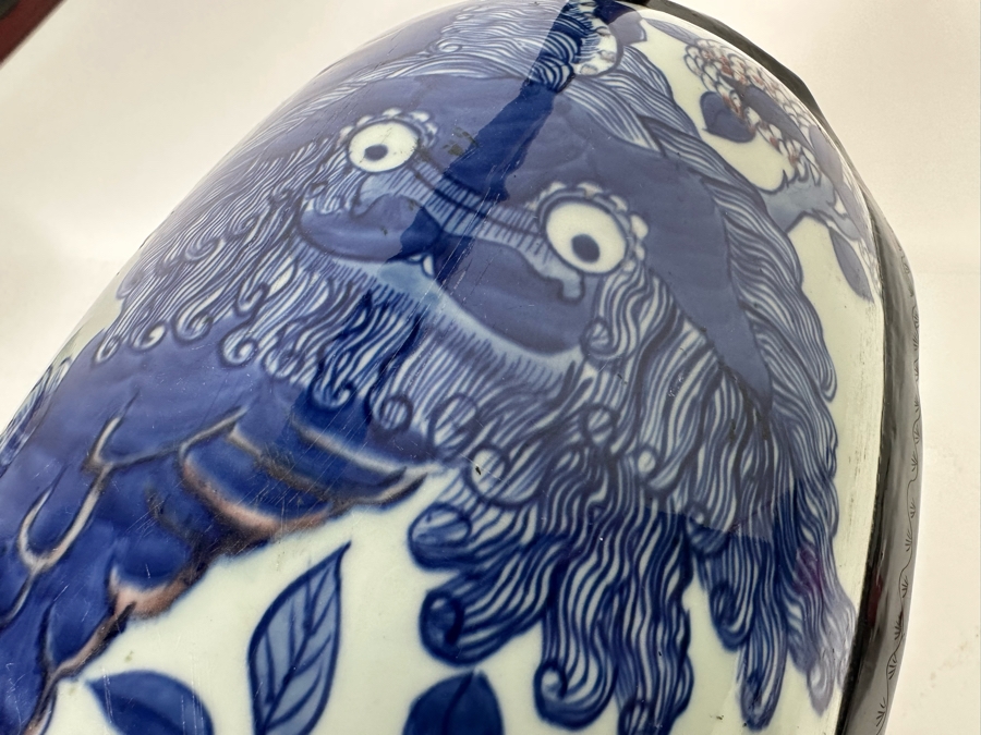 Vintage Chinese Hand Painted Lacquer 3 Compartment Wedding Box With Hand Painted Dragon Porcelain Top 16W X 9D X 18H [Photo 8]