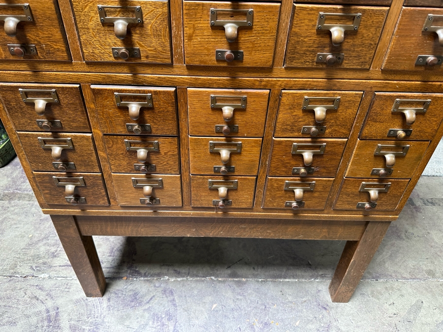 Impressive Vintage 5-Piece Oak Library Card Catalog Cabinets With Stand By Gaylord Bros, Inc 32.5W X 18D X 57.5H [Photo 7]