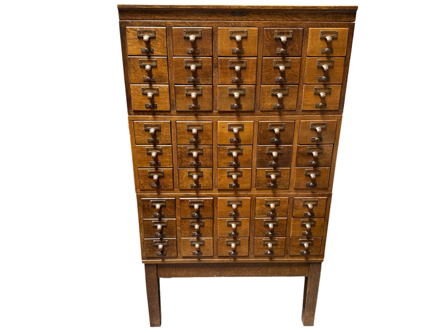 Impressive Vintage 5-Piece Oak Library Card Catalog Cabinets With Stand By Gaylord Bros, Inc 32.5W X 18D X 57.5H