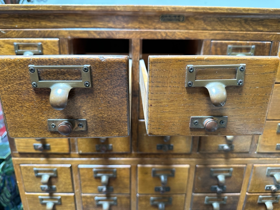 Impressive Vintage 5-Piece Oak Library Card Catalog Cabinets With Stand By Gaylord Bros, Inc 32.5W X 18D X 57.5H [Photo 9]