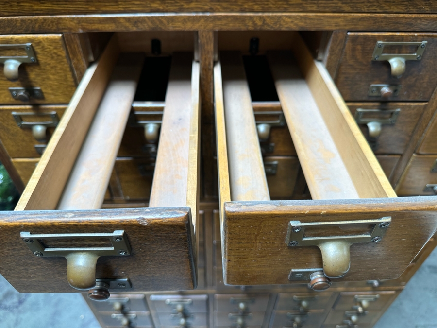 Impressive Vintage 5-Piece Oak Library Card Catalog Cabinets With Stand By Gaylord Bros, Inc 32.5W X 18D X 57.5H [Photo 8]