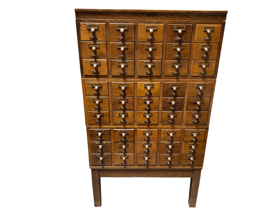Impressive Vintage 5-Piece Oak Library Card Catalog Cabinets With Stand By Gaylord Bros, Inc 32.5W X 18D X 57.5H [Photo 2]